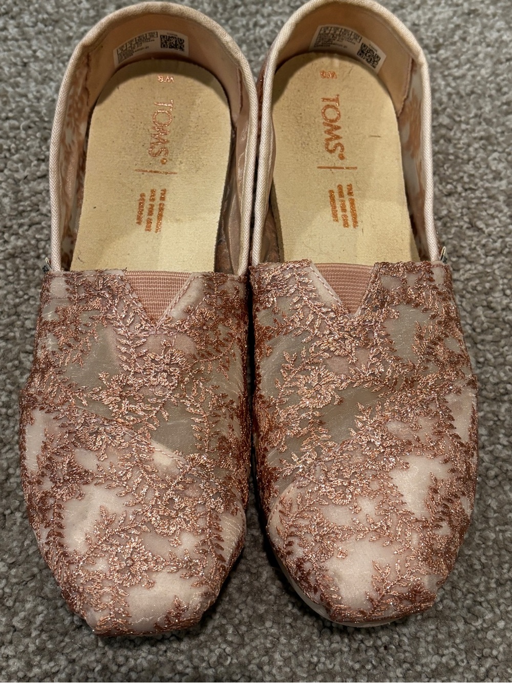 Toms Women's Rose Gold Lace Slip-On Flats